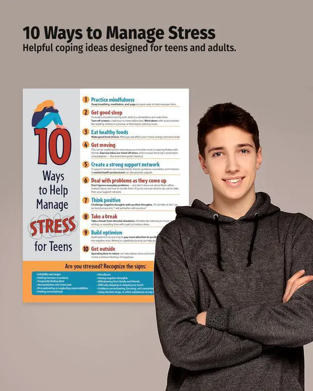 Alt view image 4 of 6 - 10 Ways to Manage Stress SEL & Mindfulness Poster for Teens (20-Pack) Laminated 17x22 School Counselor & Therapy Office Decor