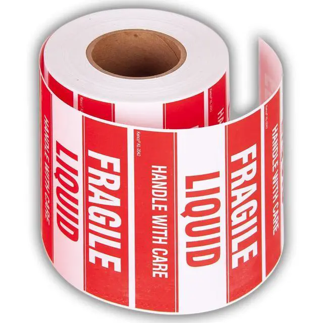 Alt view image 2 of 5 - 3" X 5" Fragile Liquid Handle with Care Warning Stickers for Shipping and Packing - 500 Adhesive Labels Per Roll (10 Pack)