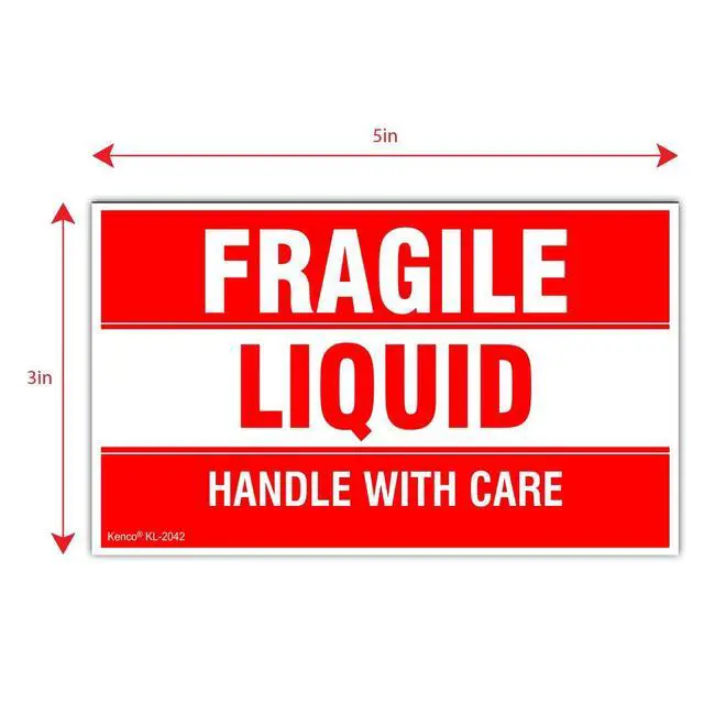 Alt view image 3 of 5 - 3" X 5" Fragile Liquid Handle with Care Warning Stickers for Shipping and Packing - 500 Adhesive Labels Per Roll (10 Pack)