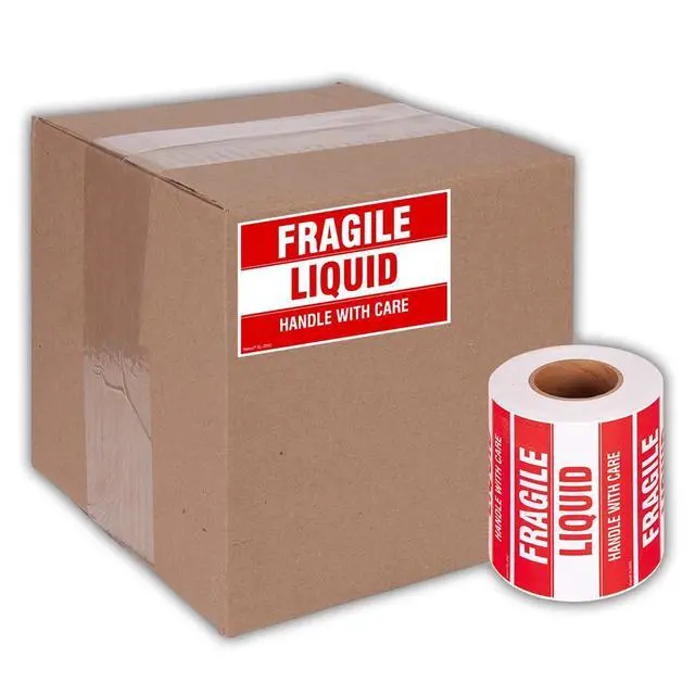 Alt view image 5 of 5 - 3" X 5" Fragile Liquid Handle with Care Warning Stickers for Shipping and Packing - 500 Adhesive Labels Per Roll (10 Pack)