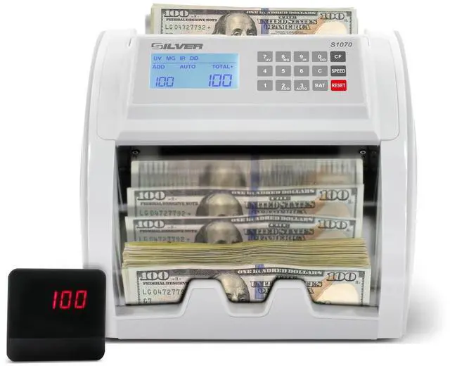 Alt view image 2 of 6 - Money Counter Machine UV/MG/IR/DD/DBL/HLF/CHN Counterfeit Money Detector Bill Counter with LCD Display & Backup Battery, 1500 Bills/Min, S1070