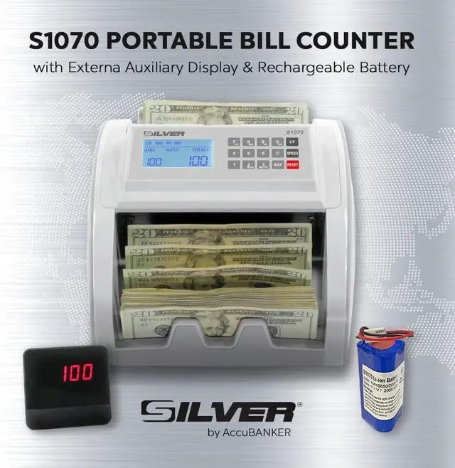 Alt view image 3 of 6 - Money Counter Machine UV/MG/IR/DD/DBL/HLF/CHN Counterfeit Money Detector Bill Counter with LCD Display & Backup Battery, 1500 Bills/Min, S1070