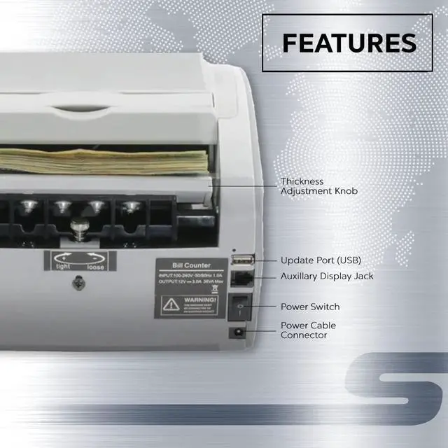 Alt view image 6 of 6 - Money Counter Machine UV/MG/IR/DD/DBL/HLF/CHN Counterfeit Money Detector Bill Counter with LCD Display & Backup Battery, 1500 Bills/Min, S1070