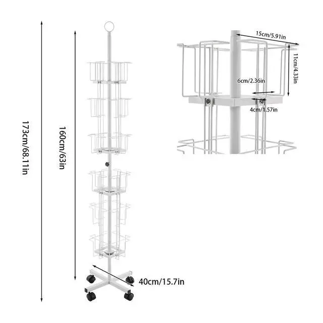 Alt view image 2 of 6 - Rotating Greeting Card Rack, 2Pcs 6 Tiers 24 Greeting Card Display Stand Cold Rolled Steel Pocket Rotating Holder Portable Postcard Holder w/Universal Wheels for Classrooms Offices Libraries