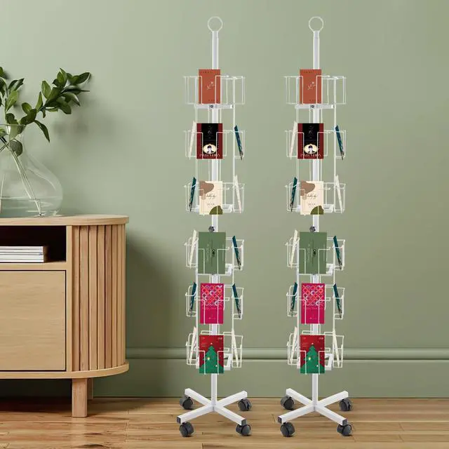 Alt view image 6 of 6 - Rotating Greeting Card Rack, 2Pcs 6 Tiers 24 Greeting Card Display Stand Cold Rolled Steel Pocket Rotating Holder Portable Postcard Holder w/Universal Wheels for Classrooms Offices Libraries
