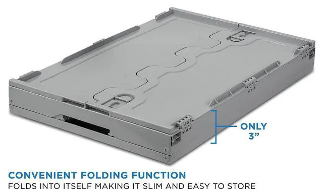 Alt view image 3 of 6 - Folding Plastic Storage Crate, PACK OF 3, Collapsible Utility Distribution Container with Attached Lid, 65L Liter Capacity, Gray