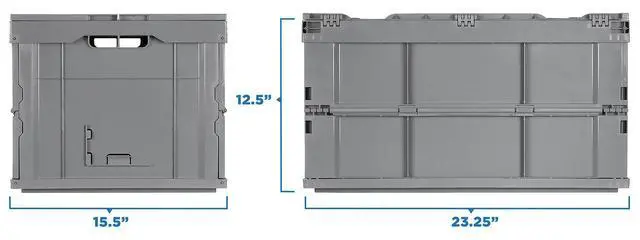 Alt view image 6 of 6 - Folding Plastic Storage Crate, PACK OF 3, Collapsible Utility Distribution Container with Attached Lid, 65L Liter Capacity, Gray