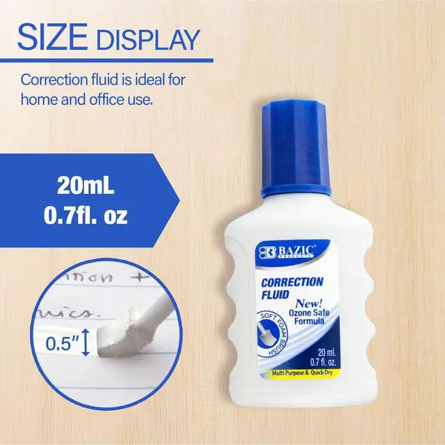 Alt view image 2 of 6 - Correction Fluid w/, Fast-Dry White, 20mL, 144-Case | correction fluid bottles, 20 mL each, foam brush applicator, Fast-dry opaque white for clean edits