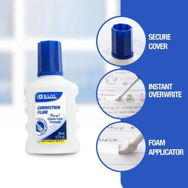 Alt view image 4 of 6 - Correction Fluid w/, Fast-Dry White, 20mL, 144-Case | correction fluid bottles, 20 mL each, foam brush applicator, Fast-dry opaque white for clean edits
