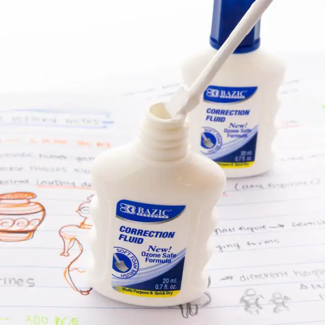 Alt view image 6 of 6 - Correction Fluid w/, Fast-Dry White, 20mL, 144-Case | correction fluid bottles, 20 mL each, foam brush applicator, Fast-dry opaque white for clean edits