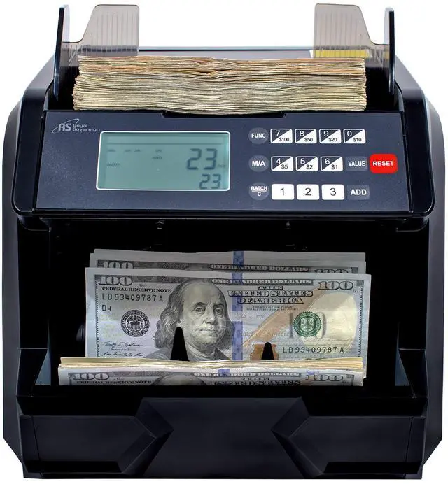 Main image of 1,500 Bills per Minute High Speed Money Counting Machine, with Add and Batch Mode, UV, MG, IR Counterfeit Bill Detector & Value Counting (RBC-EG100)