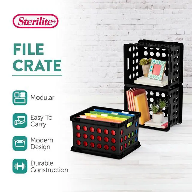 Alt view image 3 of 6 - Stackable Sturdy Storage Crate Organizer Bins with Handles for File and Document Organization for Homes, Offices, and Work Areas, Black, 18-Pack