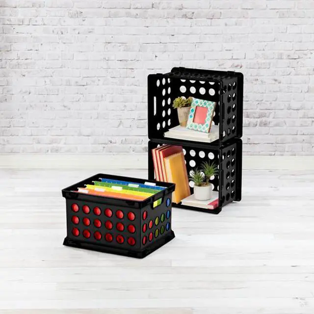 Alt view image 4 of 6 - Stackable Sturdy Storage Crate Organizer Bins with Handles for File and Document Organization for Homes, Offices, and Work Areas, Black, 18-Pack