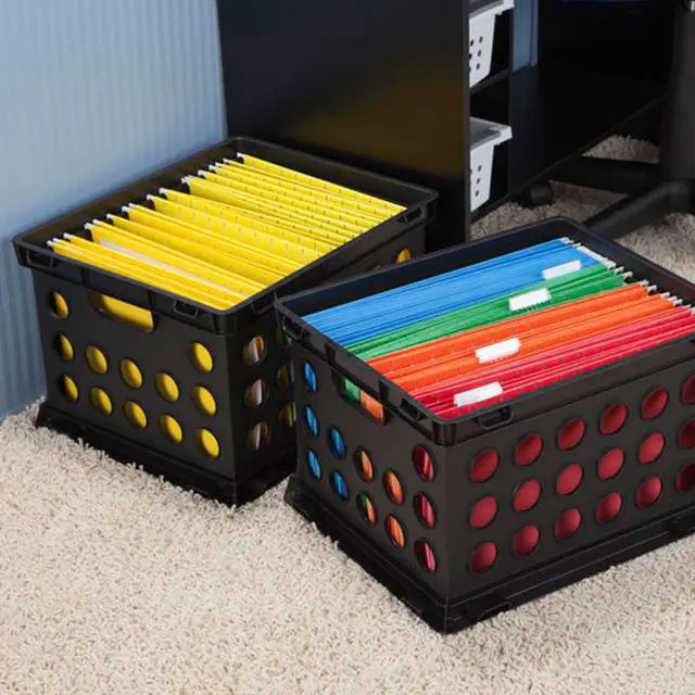 Alt view image 5 of 6 - Stackable Sturdy Storage Crate Organizer Bins with Handles for File and Document Organization for Homes, Offices, and Work Areas, Black, 18-Pack
