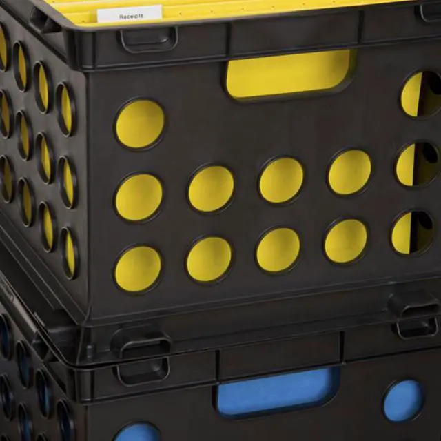 Alt view image 6 of 6 - Stackable Sturdy Storage Crate Organizer Bins with Handles for File and Document Organization for Homes, Offices, and Work Areas, Black, 18-Pack