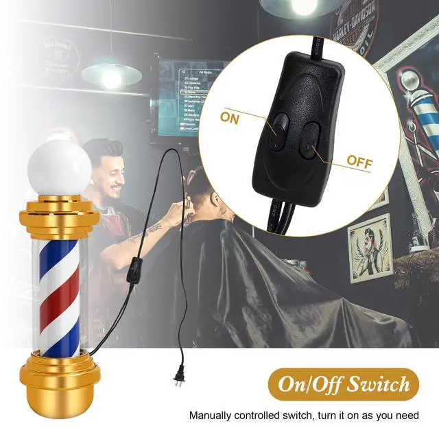 Alt view image 6 of 6 - Barber Pole with LED Light for Hairdressing,Salon Spa Stripes Rotating lamp,Wall Mount Barber Outside Pole,Classic Barbershop Open Sign, 71"(L) x 10.2"(W) x 26.7"(H) L018 (Golden)