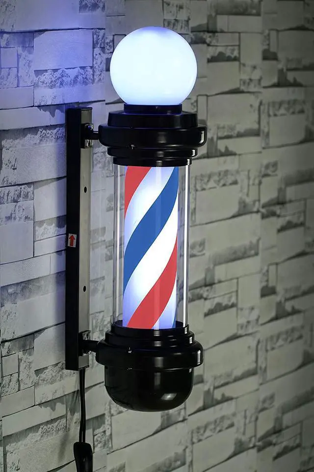 Alt view image 2 of 6 - Barber Pole Rotating LED Strips Light Metal Hair Salon Sign L018 (Blue & Red & White)