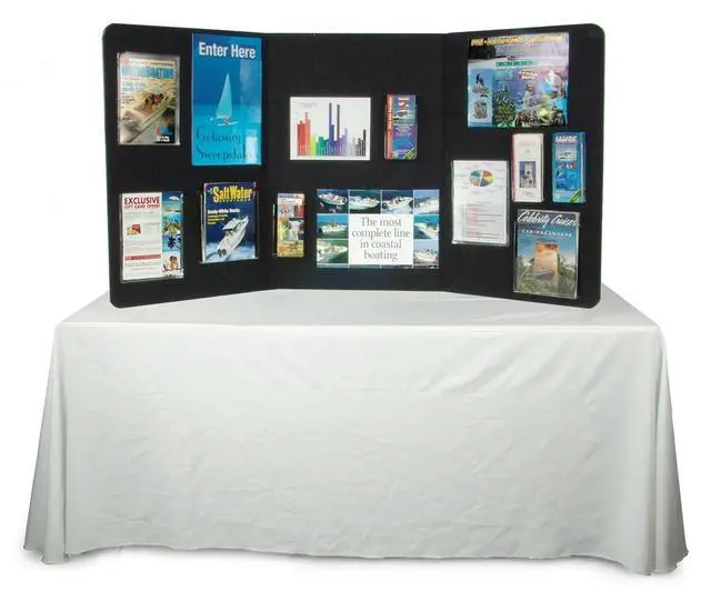 Alt view image 2 of 3 - 3Panel Tabletop Display Board, 72 x 36 Folding TriFold Presentation Board with Hook & Loop Fabric Black (3PTTBLACK)