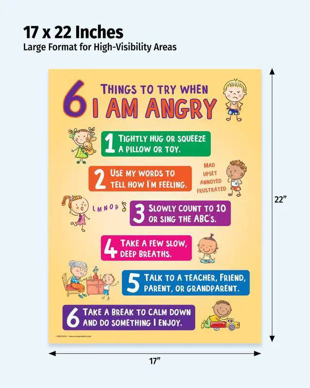 Alt view image 2 of 6 - 6 Anger Control Strategies Posters (20-Pack) Calm Down and Manage Emotions for Toddlers Classroom Behavior Management for Preschool, Daycare, and Homeschool Made in USA
