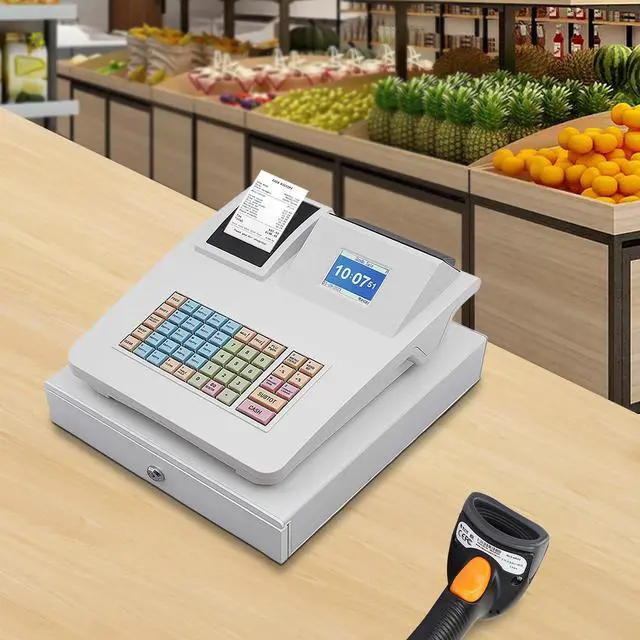 Alt view image 5 of 6 - Electronic Cash Register,Commercial Cash Register with 8-Digit LED Customer Display, Thermal Printer, Cash Drawer,RS232 & USB Ports for Retail, Convenience Store (White)