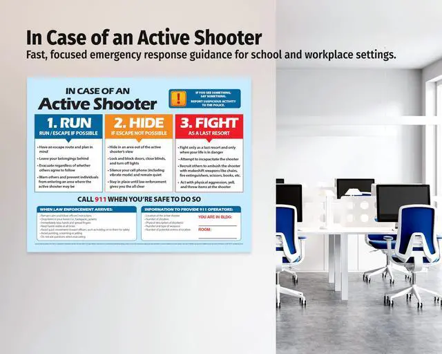 Alt view image 4 of 6 - ZOCO Active Shooter Safety Poster (20-Pack) Laminated 17x22 Emergency Preparedness Sign Run Hide Fight Strategy for School, Workplace, or Public Building