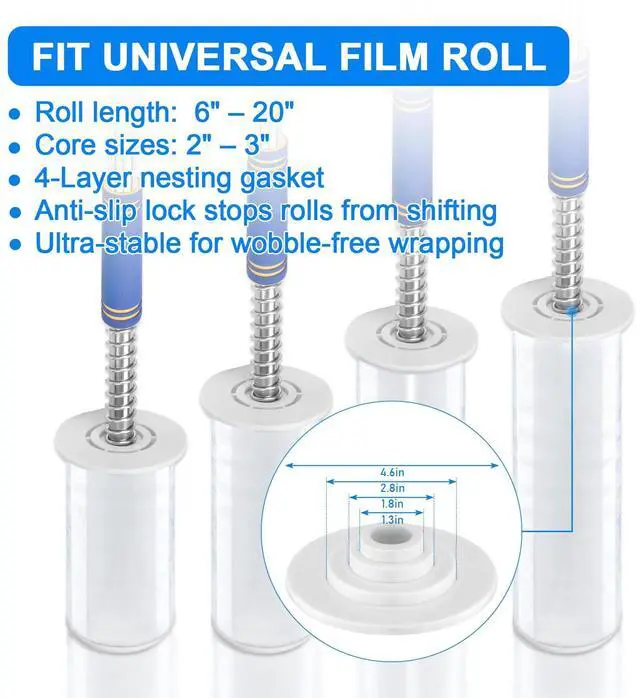 Alt view image 4 of 6 - 3 Pack Stretch Wrap Dispenser with 50" Long Handle - Heavy Duty Pallet Wrap Tool & Stretch Film Pole - Fits 2"-3" Cores & 6"-20" Film Rolls, 10 ft High Reach for Warehouse Moving & Shipping