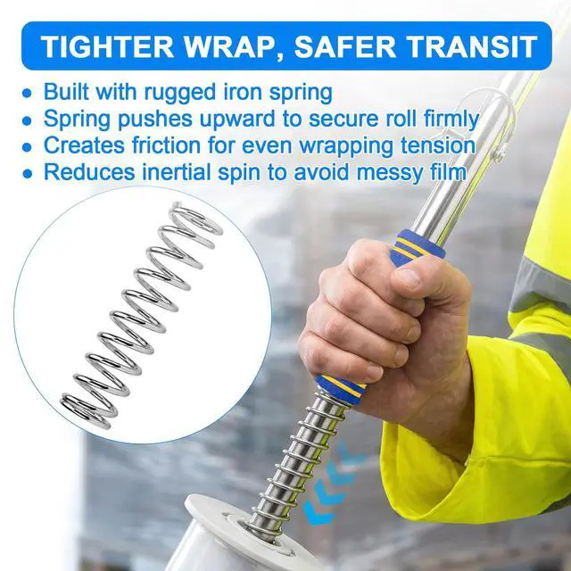 Alt view image 5 of 6 - 3 Pack Stretch Wrap Dispenser with 50" Long Handle - Heavy Duty Pallet Wrap Tool & Stretch Film Pole - Fits 2"-3" Cores & 6"-20" Film Rolls, 10 ft High Reach for Warehouse Moving & Shipping