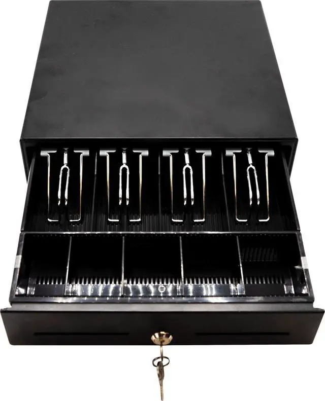 Alt view image 6 of 6 - CD3-1313 4 Bill / 5 Coin Value Series Mini Cash Drawer with 2 Media Slots and Included Cable (13" x 13") - Black
