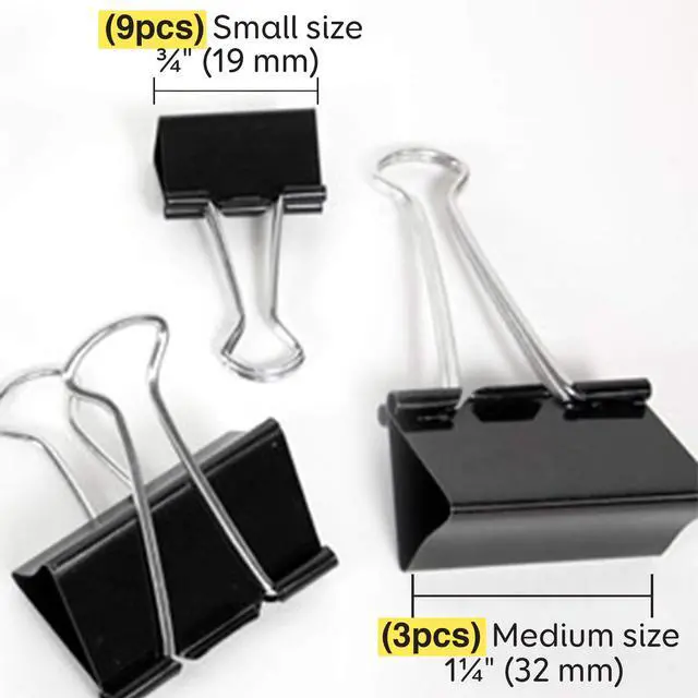 Alt view image 2 of 6 - Assorted Size Binder Clips, Black, 12 Ct, 144-Case | clamp paper stacks tight and hold without staples or folds