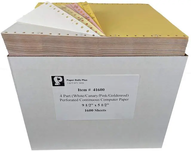 Main image of Trendar Paper - 4 Part (White/Pink/Canary/Goldenrod) Perforated Continuous Feed Computer Paper - 9.5 x 5.5 Inches - 1800 sheets