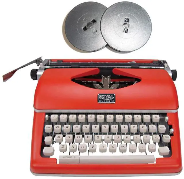 Main image of Classic Manual Typewriter, 11 Carriage, Ribbon Bundle (Red, 2 Items) | All-Metal Construction, 88-Character Keyboard, Includes Extra Olivetti Black and Red Ribbon, Case and Manual