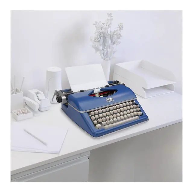 Alt view image 5 of 6 - Retro Manual Typewriter Classic Blue (2 Items) | Model 79106bk1 Classic Blue, 11 Carriage, 88 Characters, All-Metal, Includes Black and Red Nylon Ribbon, Carrying Case