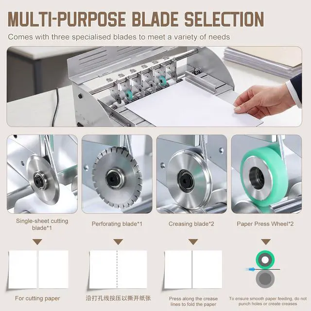 Alt view image 3 of 6 - Upgrade 3-in-1 Electric Creasing Machine, Adjustable Speed 0-100r/min,110V, Business Card Cutter
