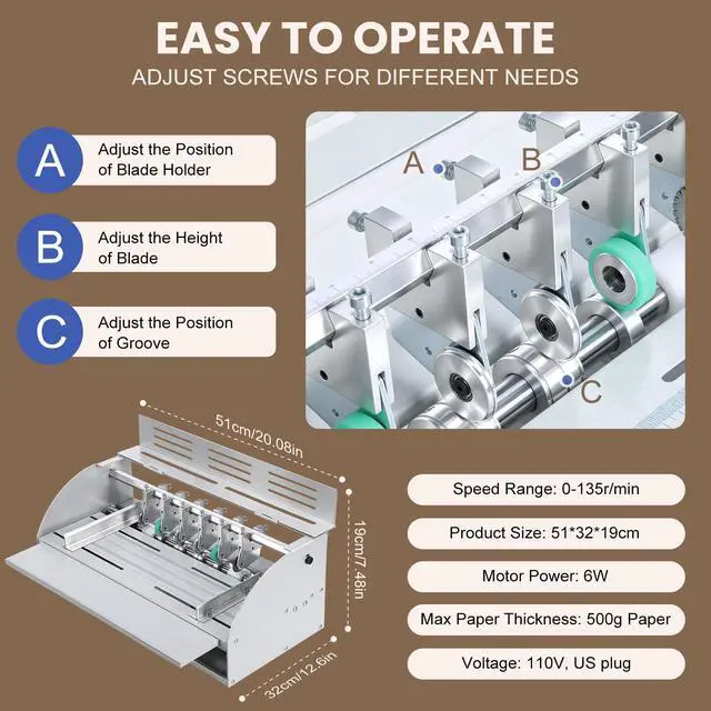 Alt view image 4 of 6 - Upgrade 3-in-1 Electric Creasing Machine, Adjustable Speed 0-100r/min,110V, Business Card Cutter