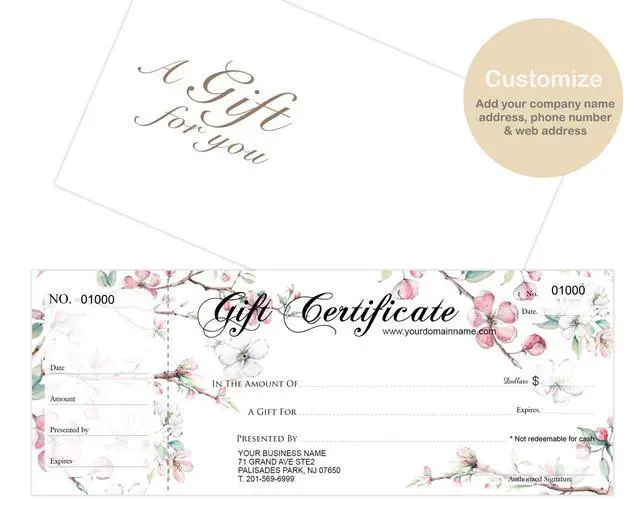 Alt view image 2 of 5 - Gift-Blossoms Custom Gift Certificates Cards with Envelopes 100 Set - Gift Certificates for Business with Sequential Numbering