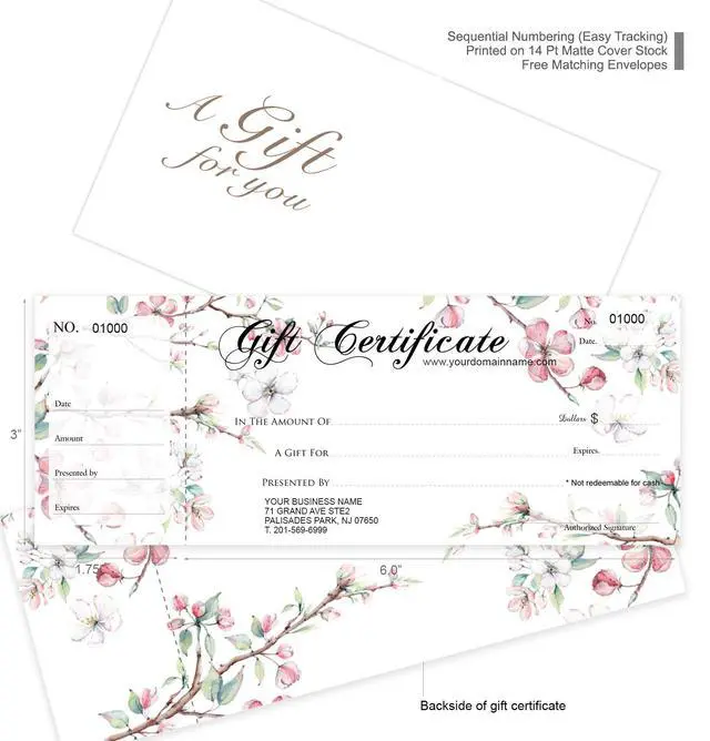 Alt view image 3 of 5 - Gift-Blossoms Custom Gift Certificates Cards with Envelopes 100 Set - Gift Certificates for Business with Sequential Numbering