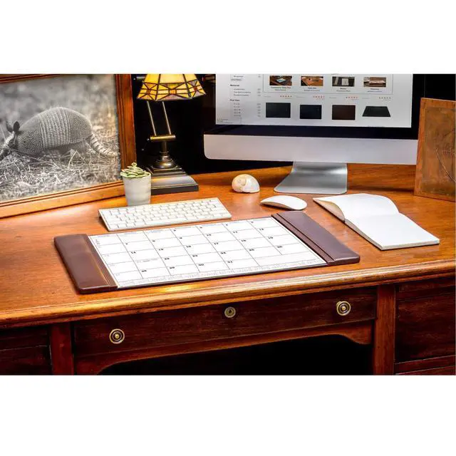 Alt view image 2 of 4 - Chocolate Brown Leather Desk Pad w/Calendar, 25.5 x 17.25