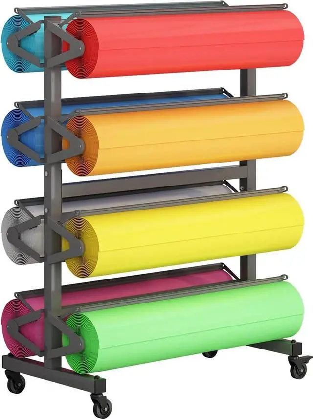 Main image of Large Paper Roll Dispenser Holder, Butcher Paper Roll Rack & Cutter, 8 Racks for 36" W Rolls, Mobile Organizer for Classroom, Studio & Retai