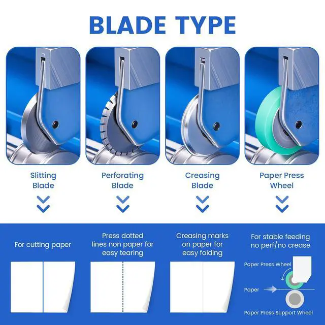 Alt view image 2 of 6 - 3-in-1 Electric Creasing Machine with Scale Ruler, Business Card Cutter, 18In Wide Paper Folding Machine, 35r/min Paper Creaser Perforator Cutter Folder (Blue)