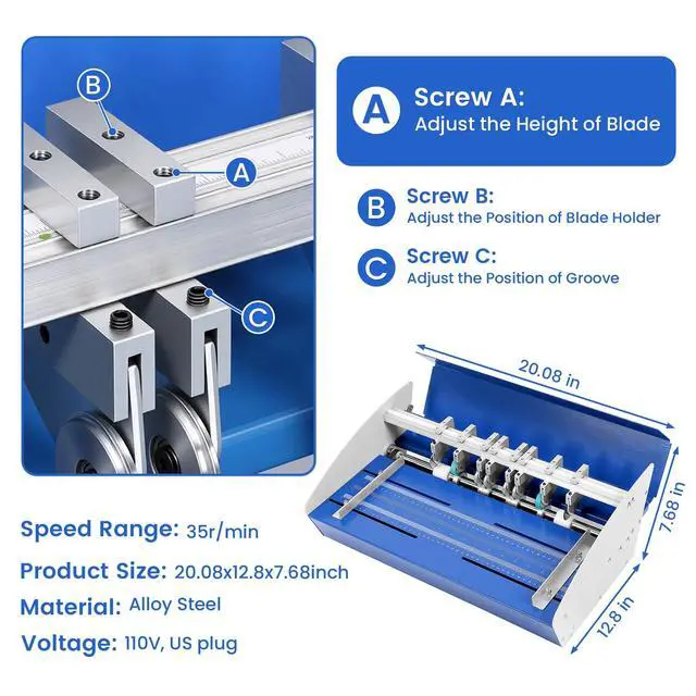 Alt view image 3 of 6 - 3-in-1 Electric Creasing Machine with Scale Ruler, Business Card Cutter, 18In Wide Paper Folding Machine, 35r/min Paper Creaser Perforator Cutter Folder (Blue)