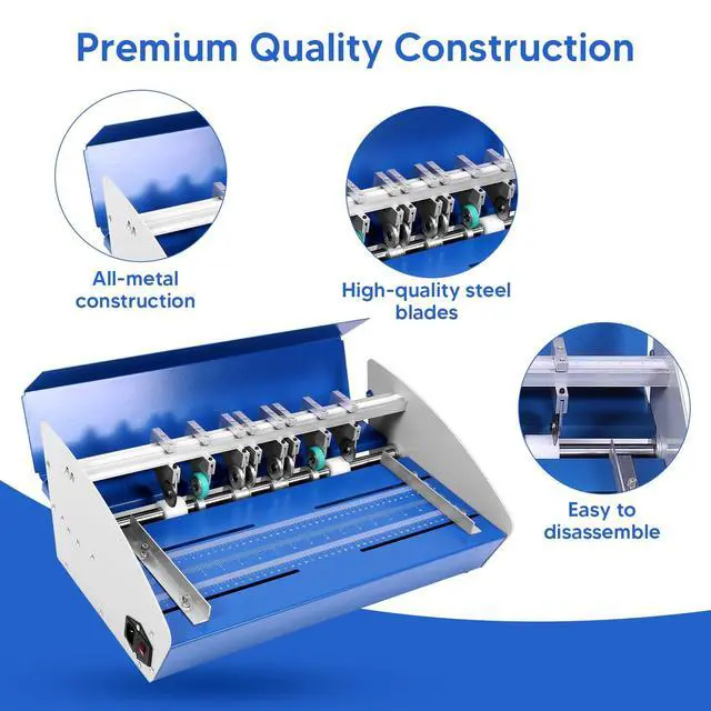 Alt view image 5 of 6 - 3-in-1 Electric Creasing Machine with Scale Ruler, Business Card Cutter, 18In Wide Paper Folding Machine, 35r/min Paper Creaser Perforator Cutter Folder (Blue)