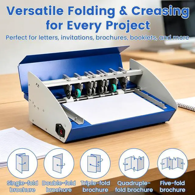 Alt view image 6 of 6 - 3-in-1 Electric Creasing Machine with Scale Ruler, Business Card Cutter, 18In Wide Paper Folding Machine, 35r/min Paper Creaser Perforator Cutter Folder (Blue)