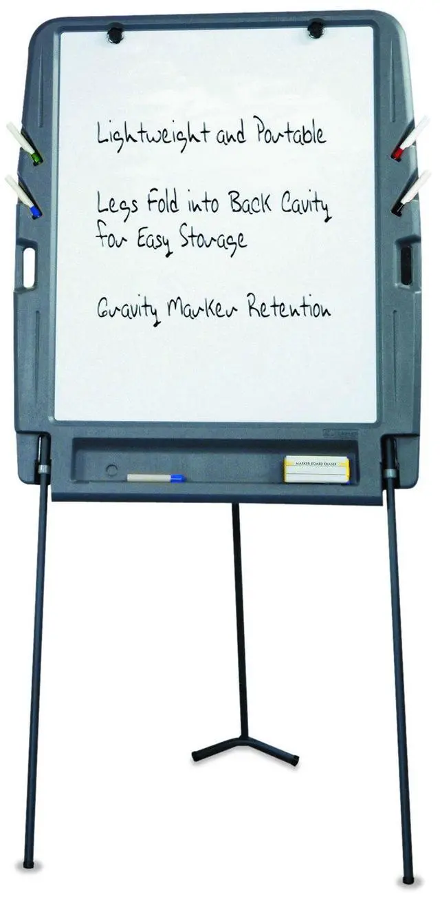 Main image of Ingenuity Portable Flipchart Easel with Dry Erase Surface, Charcoal, Folding Steel Legs, 30 W x 35 L x 73 H