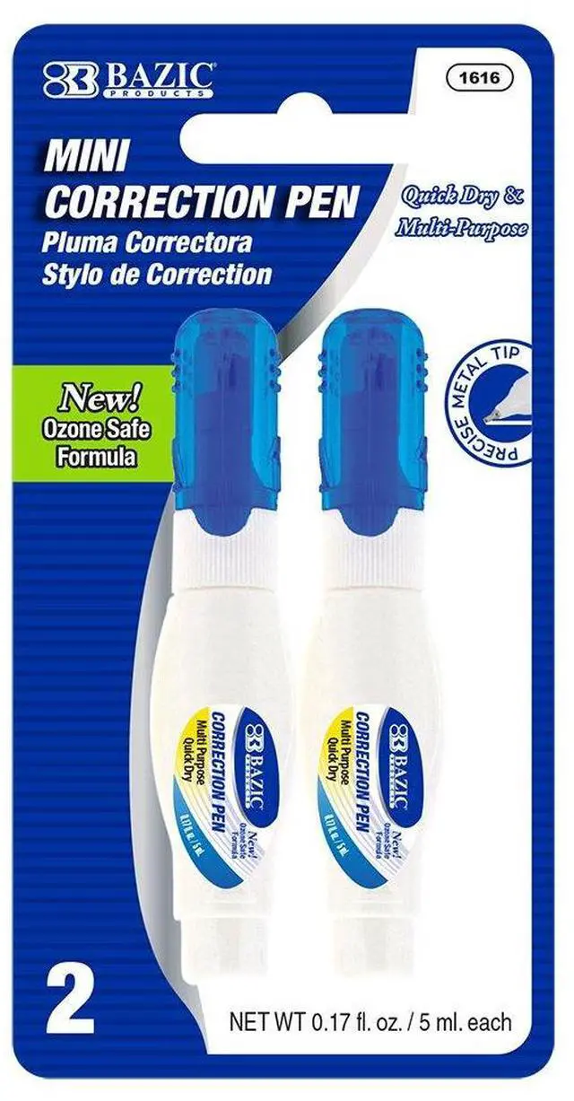 Main image of Correction Pen, Metal Tip, Fast-Dry White, 5mL, 144-Case | mini correction pens, 5 mL each, metal tip for precise edits, Fast-dry opaque white for clean rewrites
