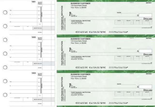 Main image of ABC Manual Checks for Business 3 on a Page with Stub Voucher, 500 Checks (Green)