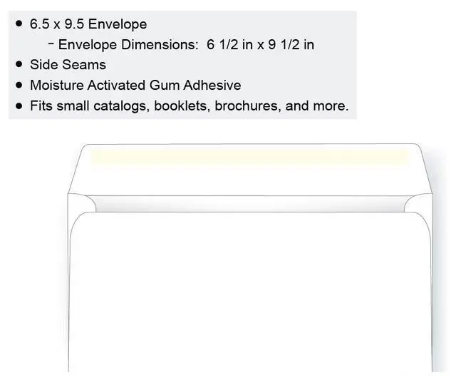 Alt view image 3 of 3 - 6 1/2 x 9 1/2 Booklet Envelope - 24# White - Open Side (6.5 x 9.5) - Large Envelope Series (Box of 1000)