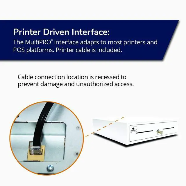 Alt view image 4 of 6 - Entry Level- 16 Electronic Point of Sale Cash Drawer | Arlo Series EKDS320-1-W410-A20 | Printer Compatible with CD-101A Cable Included | Plastic Till with 5 Bill/ 5 Coin Compartments | Black