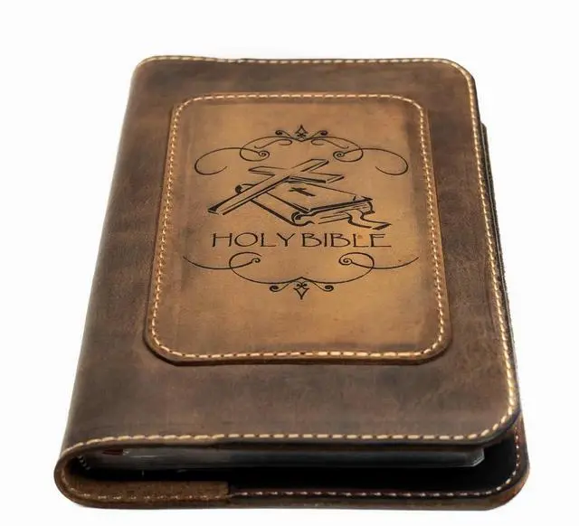 Alt view image 2 of 6 - Real Leather NIV Large Print Bible. Option to Laser Engraved Name, Personalized Gift for Wedding, Baptism, Graduation or Birthday, Birthday or whatever occasion. Handmade in the USA