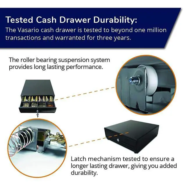 Alt view image 6 of 6 - Standard- Duty 13 Electronic Point of Sale Cash Drawer | Vasario Series VB320-BL1313-B27 | Printer Compatible | Plastic Till with 4 Bill/ 4 Coin Compartments | Black