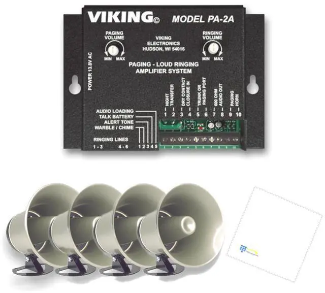 Main image of TWA Viking Intercom Paging and Multiple Line System with Amplifier and 4 Powered Speaker Bundle with TWA Microfiber Cloth